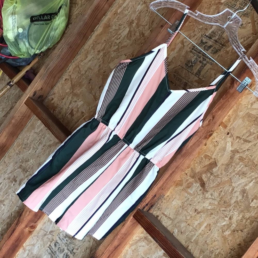 NWOT SHEIN Striped Pink and Green Women's Romper
